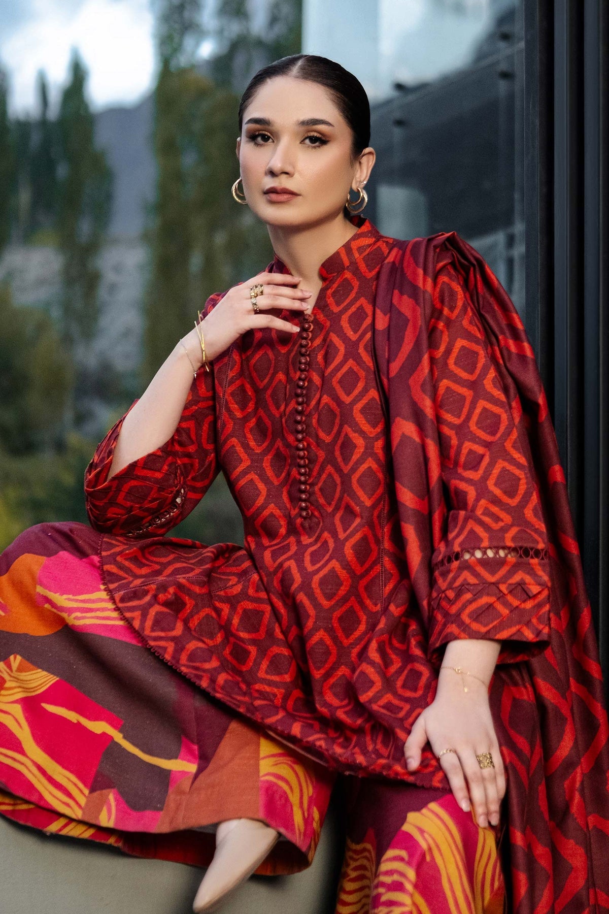 Maria. B 3 Pc Unstitched Printed Khaddar Suit D-506-B