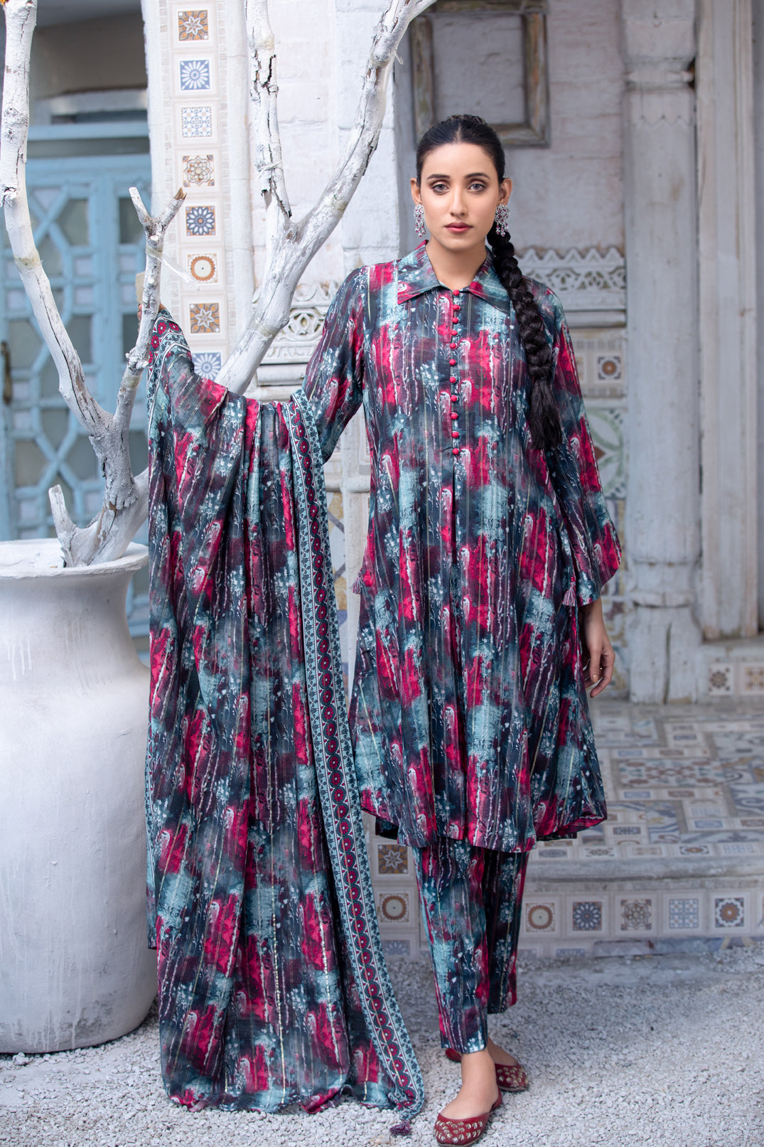 Tawakkal Fabrics 3 Piece Stitched Digital Printed Staple Lorex Suit D-8245