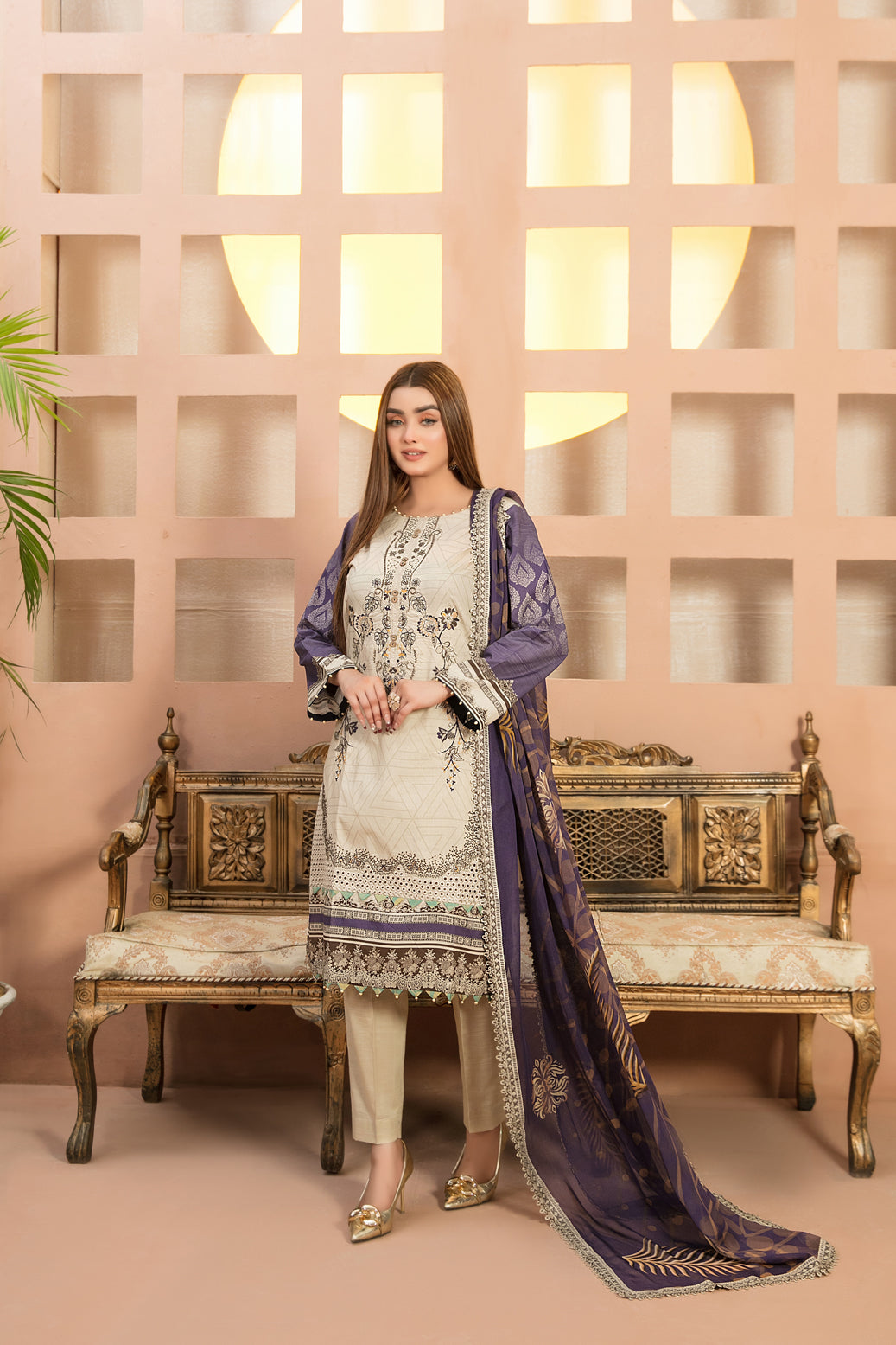Tawakkal Fabrics 3 Piece Stitched Fancy Embroidered Digital Printed Lawn Suit D-8950