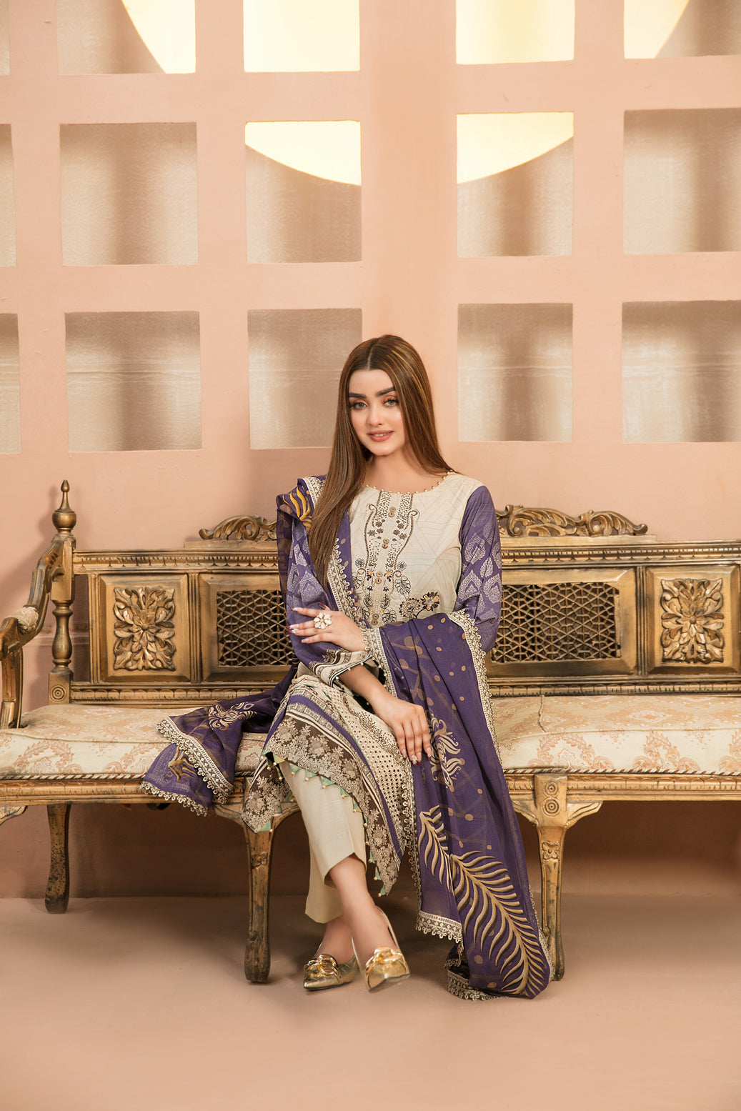 Tawakkal Fabrics 3 Piece Stitched Fancy Embroidered Digital Printed Lawn Suit D-8950