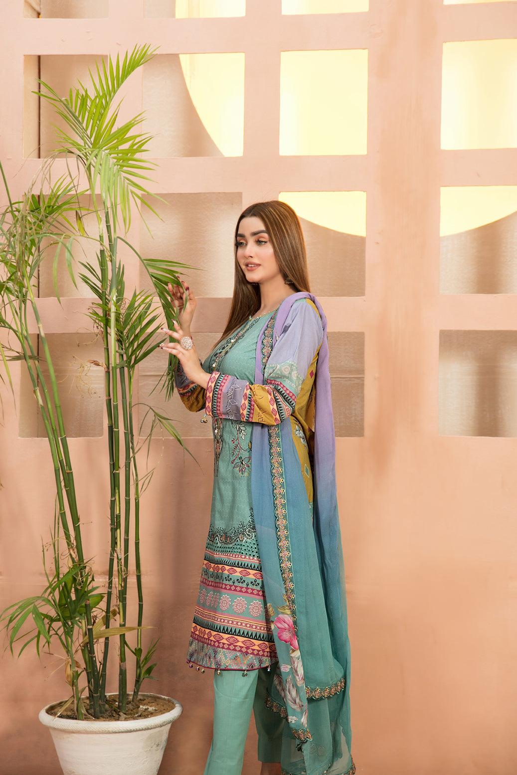 Tawakkal Fabrics 3 Piece Stitched Fancy Embroidered Digital Printed Lawn Suit D-8952