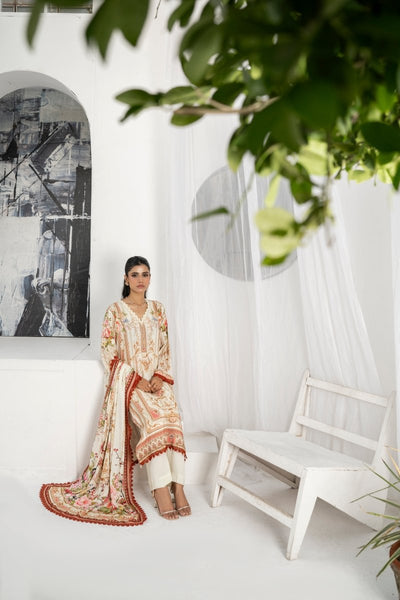 FIRDOUS 3 Piece Stitched Printed Linen Suit - D-901