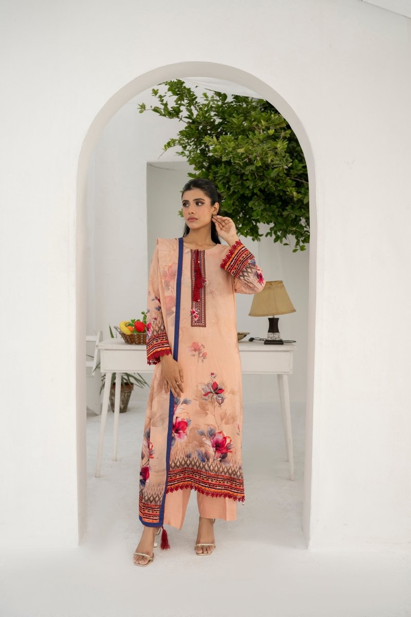 FIRDOUS 3 Piece Stitched Printed Linen Suit - D-904