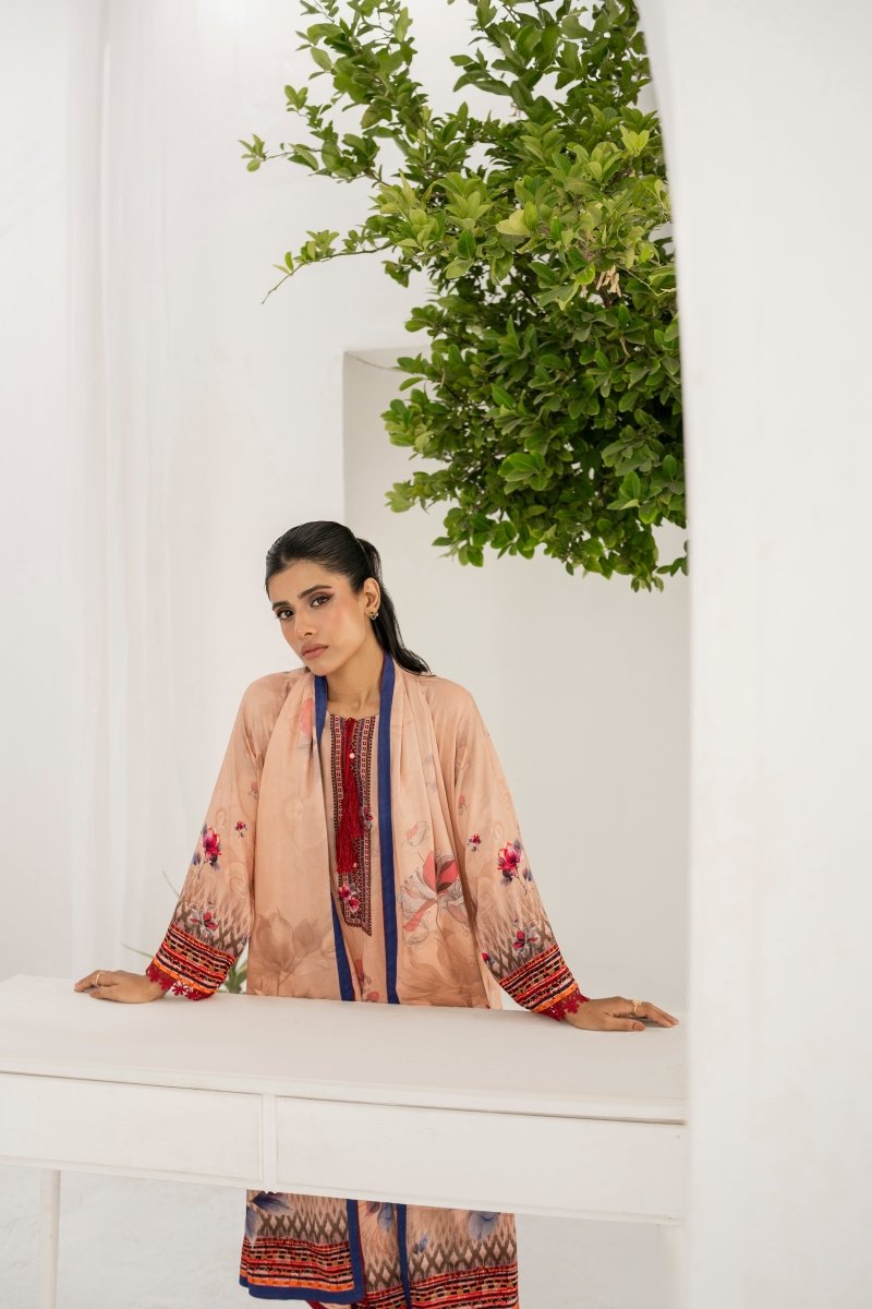 FIRDOUS 3 Piece Stitched Printed Linen Suit - D-904