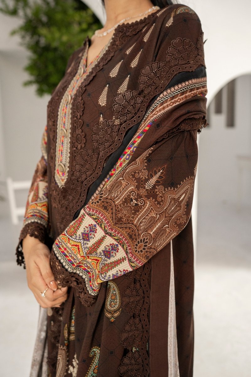 FIRDOUS 3 Piece Stitched Printed Linen Suit - D-907