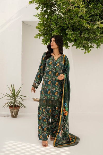 FIRDOUS 3 Piece Stitched Printed Linen Suit - D-910