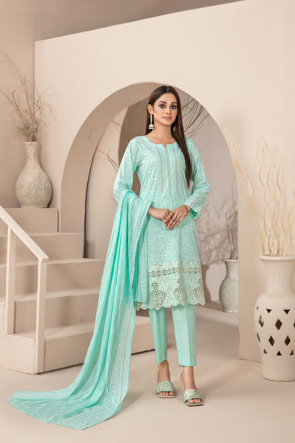 Tawakkal Fabrics 3 Piece Stitched Embroidered Printed Lawn Suit - D-9113