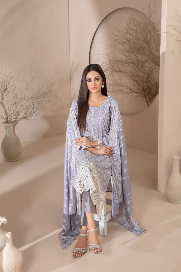 Tawakkal Fabrics 3 Piece Stitched Embroidered Printed Lawn Suit - D-9115