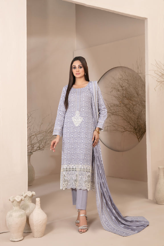 Tawakkal Fabrics 3 Piece Stitched Embroidered Printed Lawn Suit - D-9115