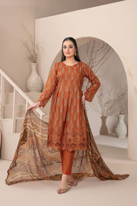 Tawakkal Fabrics 3 Piece Stitched Embroidered Printed Lawn Suit - D-9117