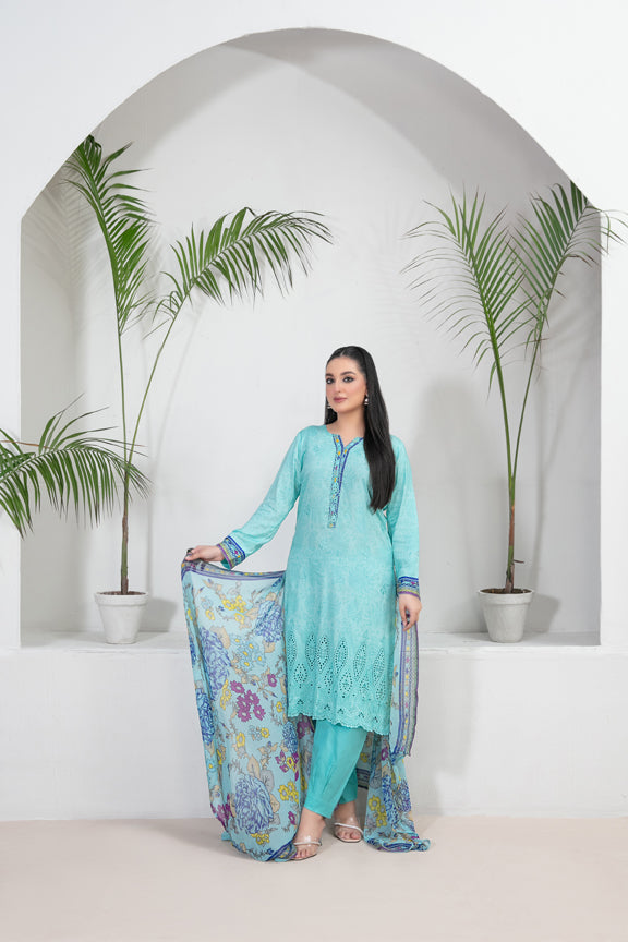 Tawakkal Fabrics 3 Piece Stitched Embroidered Printed Lawn Suit - D-9119