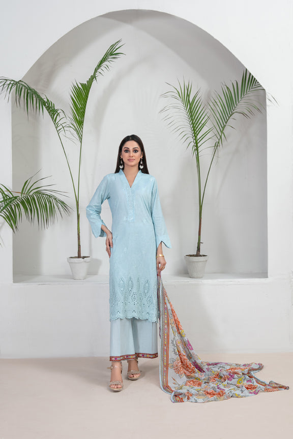 Tawakkal Fabrics 3 Piece Stitched Embroidered Printed Lawn Suit - D-9120