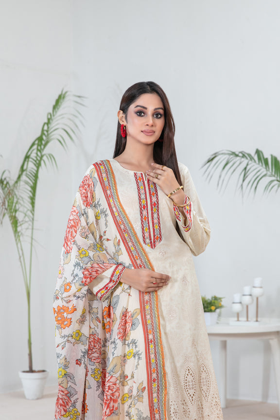 Tawakkal Fabrics 3 Piece Stitched Embroidered Printed Lawn Suit - D-9121