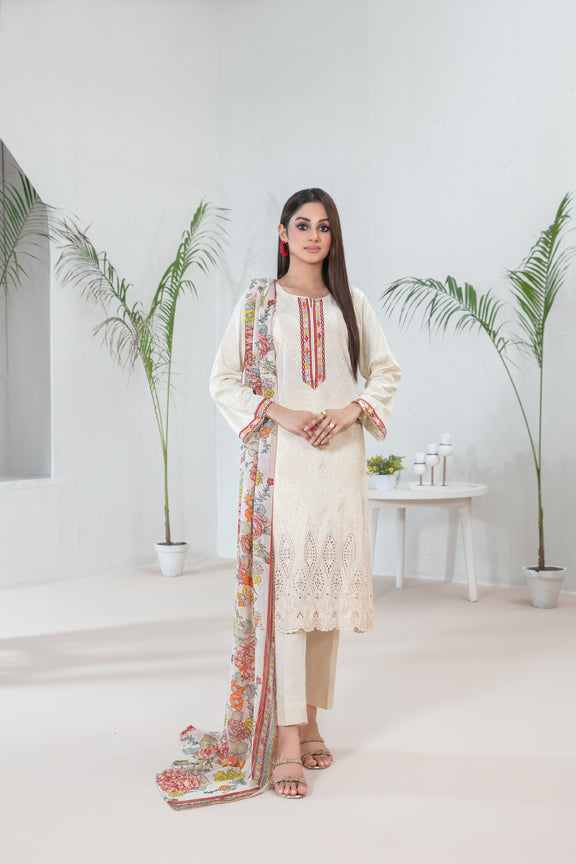 Tawakkal Fabrics 3 Piece Stitched Embroidered Printed Lawn Suit - D-9121