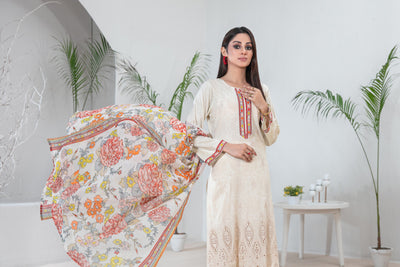 Tawakkal Fabrics 3 Piece Stitched Embroidered Printed Lawn Suit - D-9121