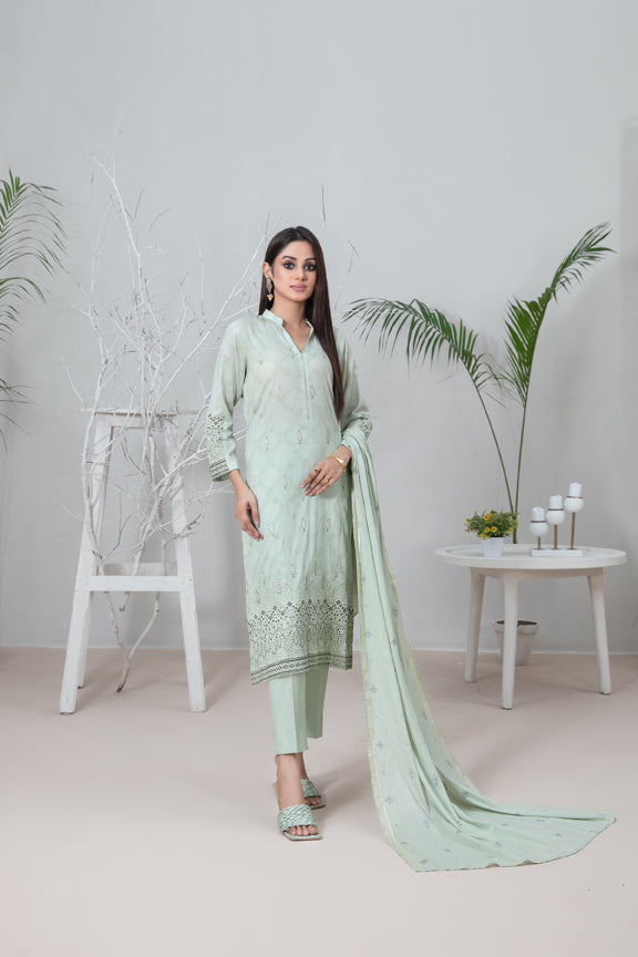 Tawakkal Fabrics 3 Piece Stitched Embroidered Printed Lawn Suit - D-9122