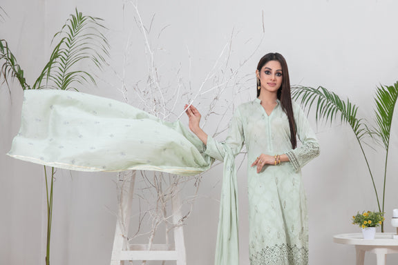 Tawakkal Fabrics 3 Piece Stitched Embroidered Printed Lawn Suit - D-9122