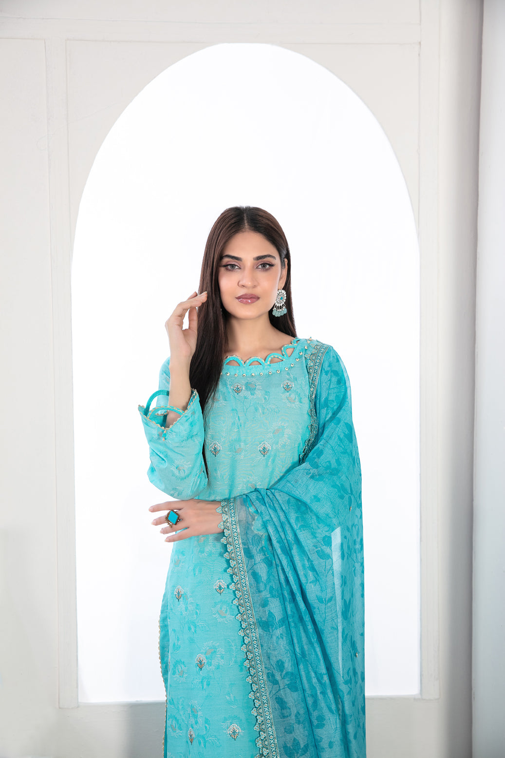 Tawakkal Fabrics 3 Piece Stitched Embroidered Lawn Broshia Banarsi Suit D-9144