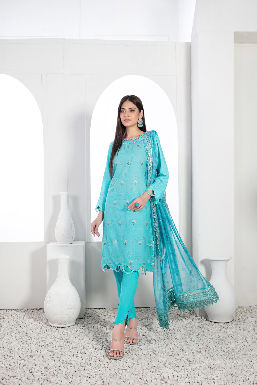 Tawakkal Fabrics 3 Piece Stitched Embroidered Lawn Broshia Banarsi Suit D-9144