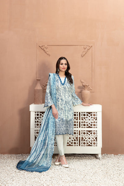 Tawakkal Fabrics 3 Piece Stitched Boring Daman Embroidered Rotary Printed Lawn Suit D-9194