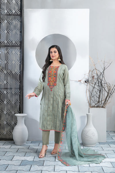 Tawakkal Fabrics 3 Piece Stitched Heavy Boring Embroidered Jacquard Lawn Suit D-9297