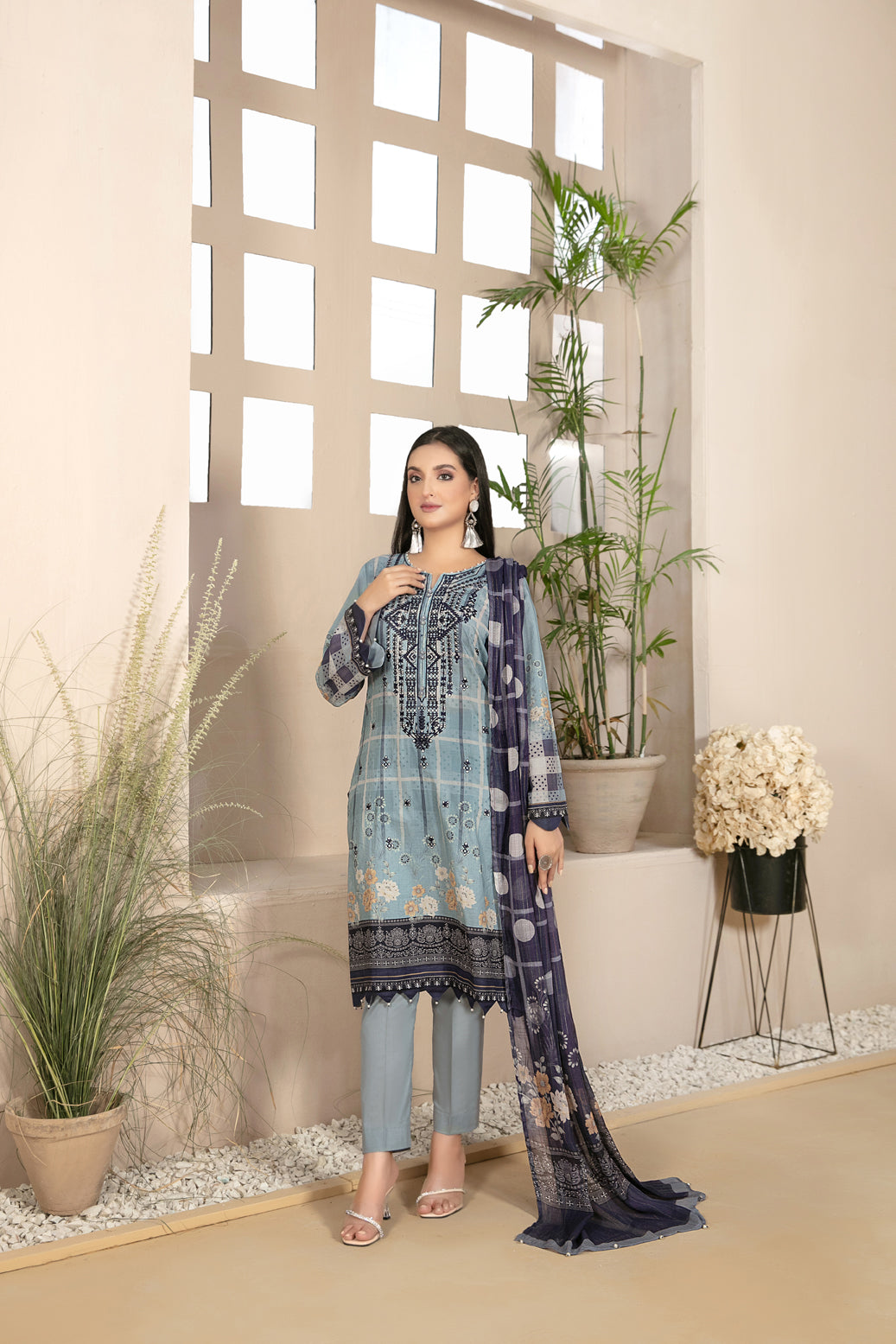 Tawakkal Fabrics 3 Piece Stitched Embroidered Digital Printed Lawn Suit D-9317