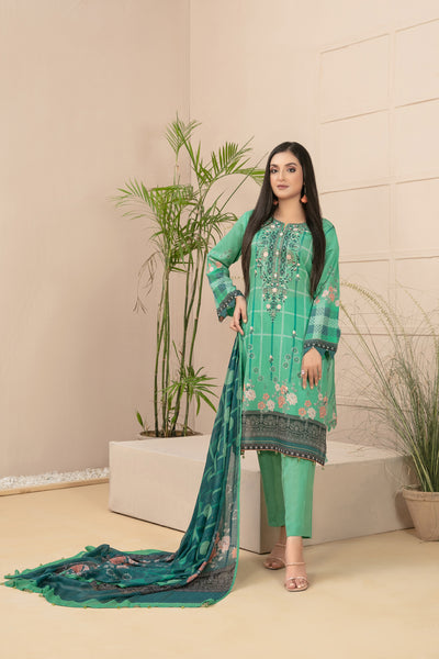 Tawakkal Fabrics 3 Piece Stitched Embroidered Digital Printed Lawn Suit D-9318