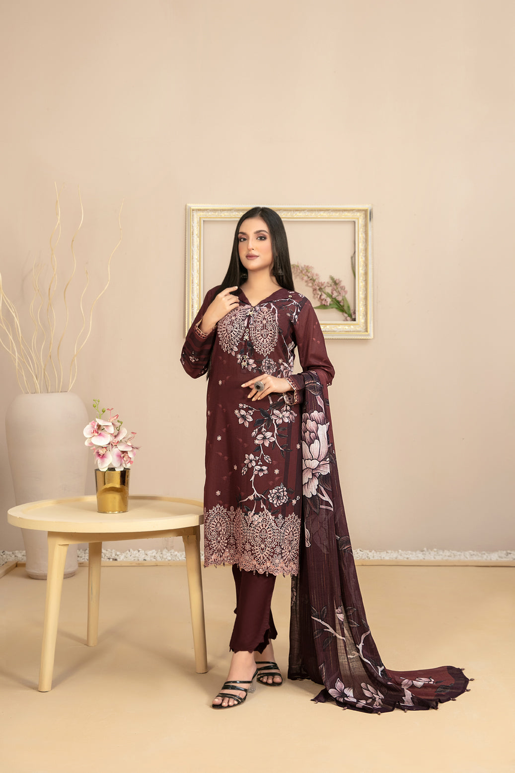 Tawakkal Fabrics 3 Piece Stitched Embroidered Digital Printed Lawn Suit D-9320