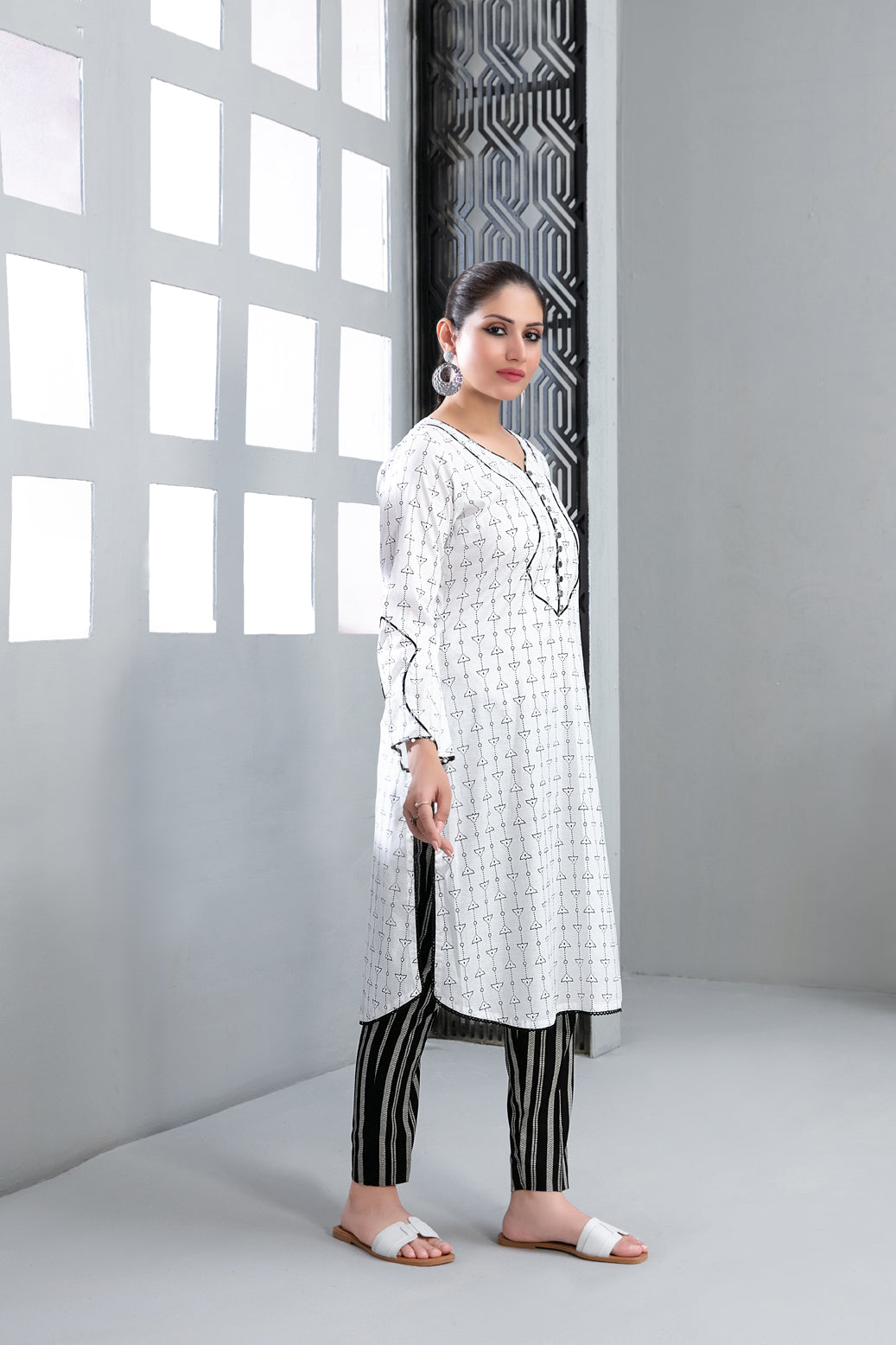 Tawakkal Fabrics 2 Piece Stitched Table Printed Black & White Cotton Suit D-9372