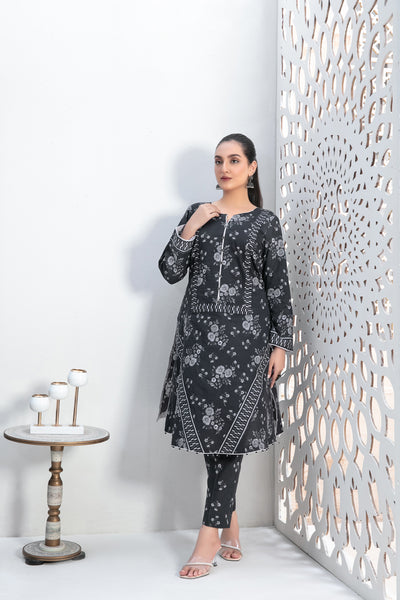 Tawakkal Fabrics 2 Piece Stitched Digital Printed Black & White Lawn Suit D-9385