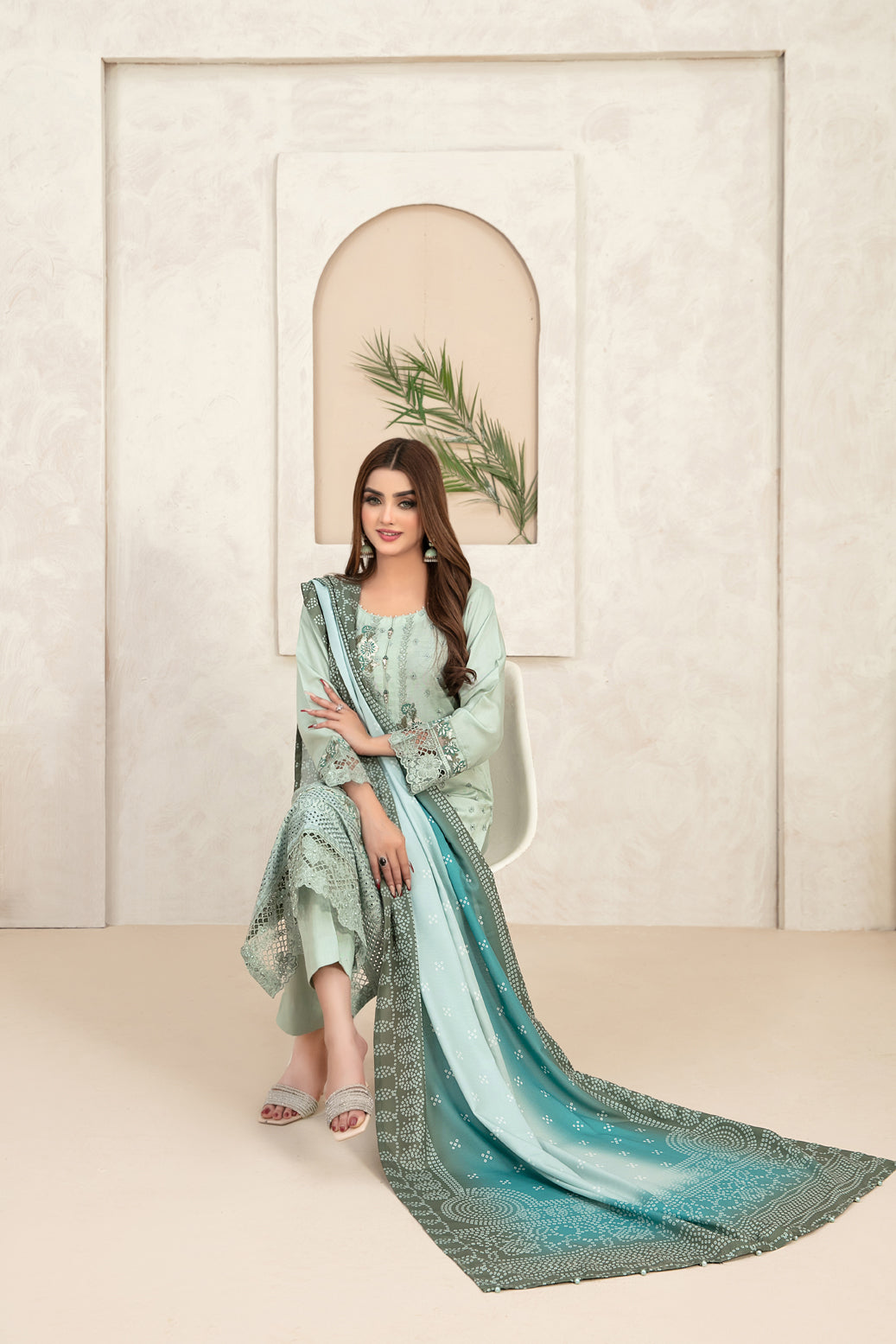 Tawakkal Fabrics 3 Piece Stitched Embroidered Viscose Schiffli Suit - D-9581