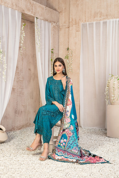 Tawakkal Fabrics 3 Piece Stitched Fancy Embroidered Staple Suit - D-9582