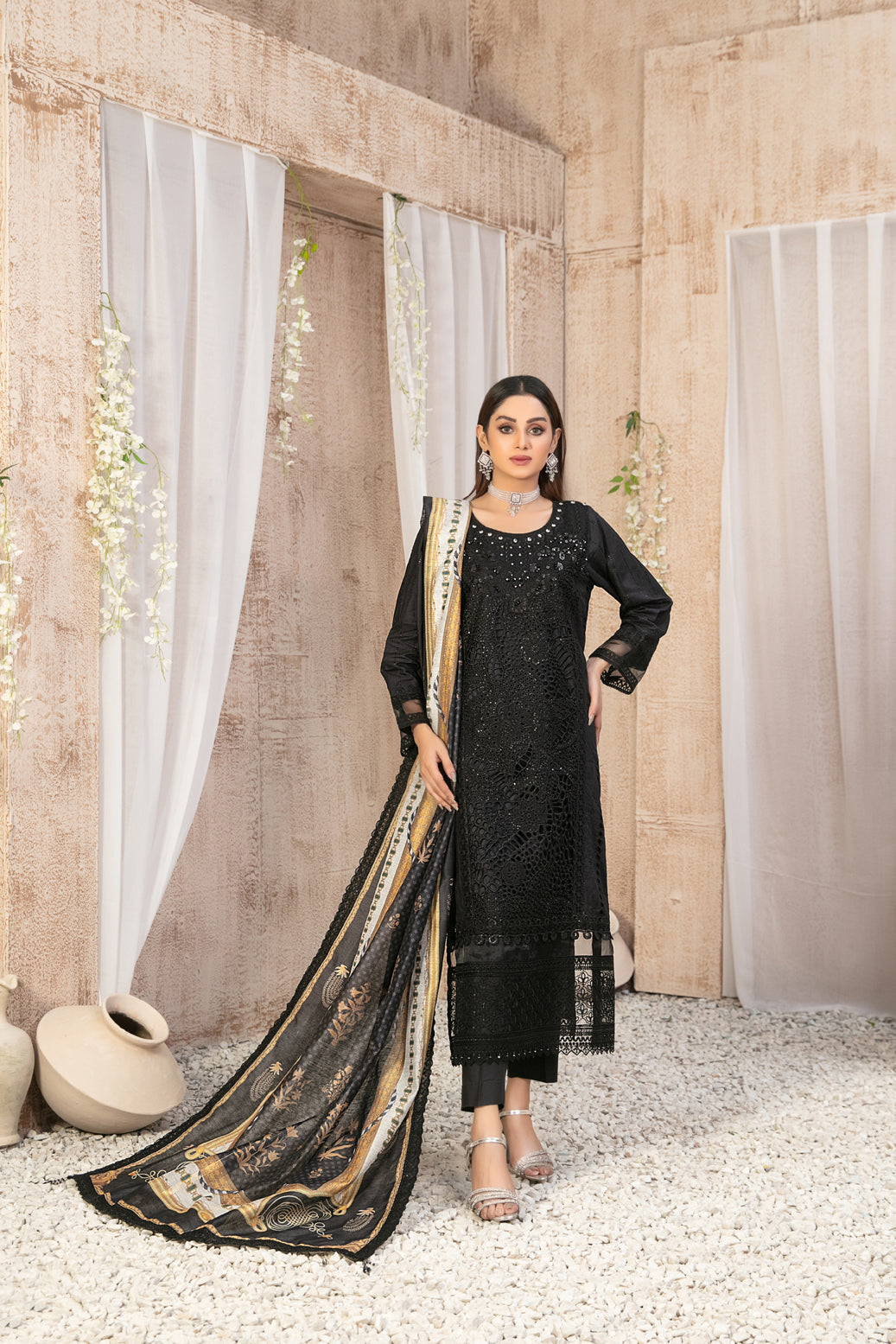 Tawakkal Fabrics 3 Piece Stitched Fancy Embroidered Staple Suit - D-9585