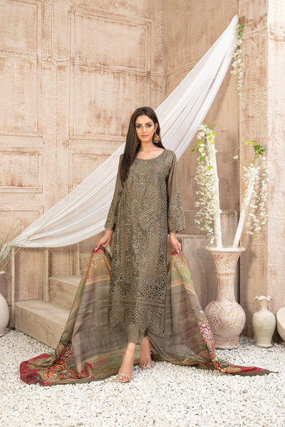 Tawakkal Fabrics 3 Piece Stitched Fancy Embroidered Staple Suit - D-9590