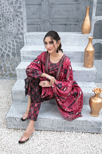 Tawakkal Fabrics 3 Piece Stitched Daman Embroidered Digital Printed Khaddar Suit D-9688