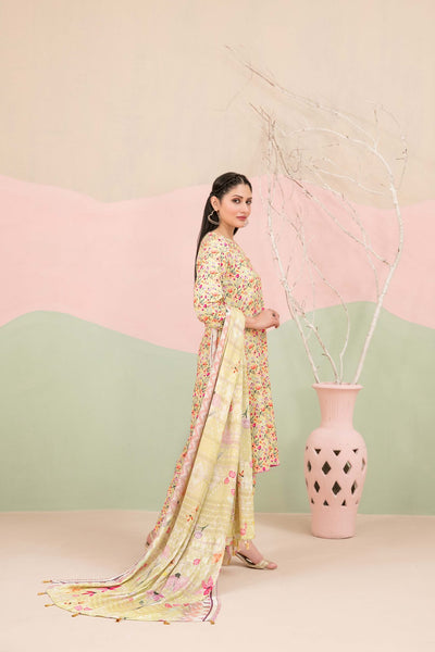 Tawakkal Fabrics 3 Piece Stitched Boti Embroidered Digital Printed Leather Peach Suit - D-9773