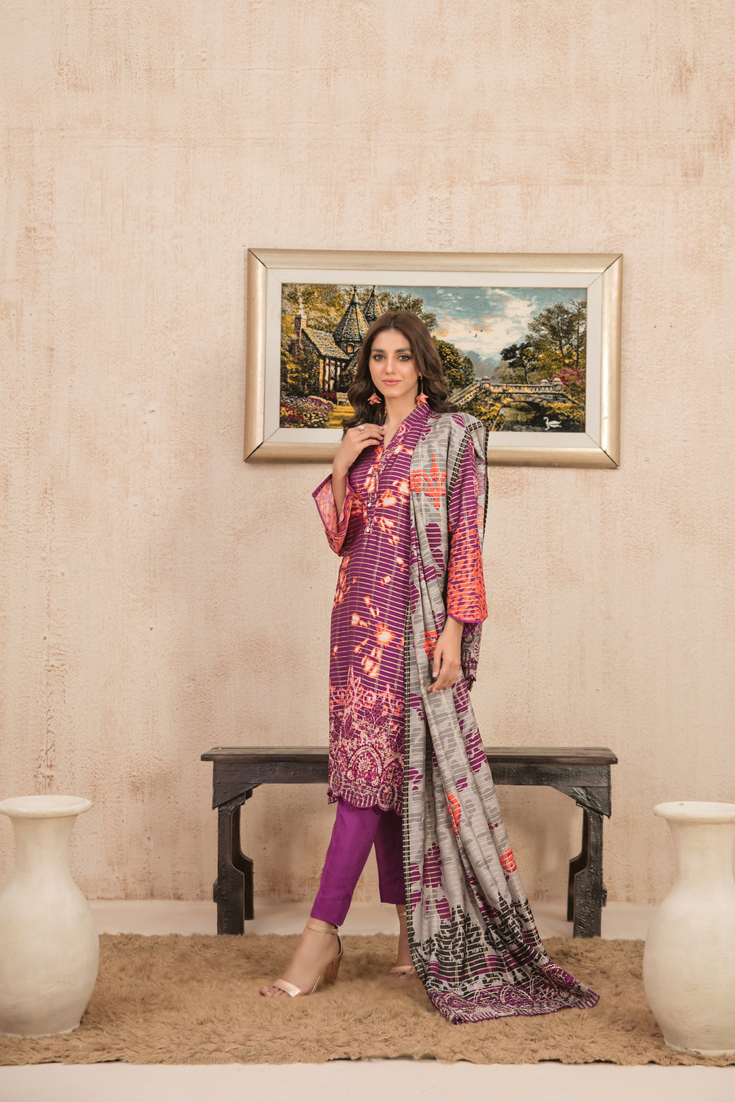 Tawakkal Fabrics 3 Piece Stitched Embroidered Digital Printed Tila Staple Suit D-9795