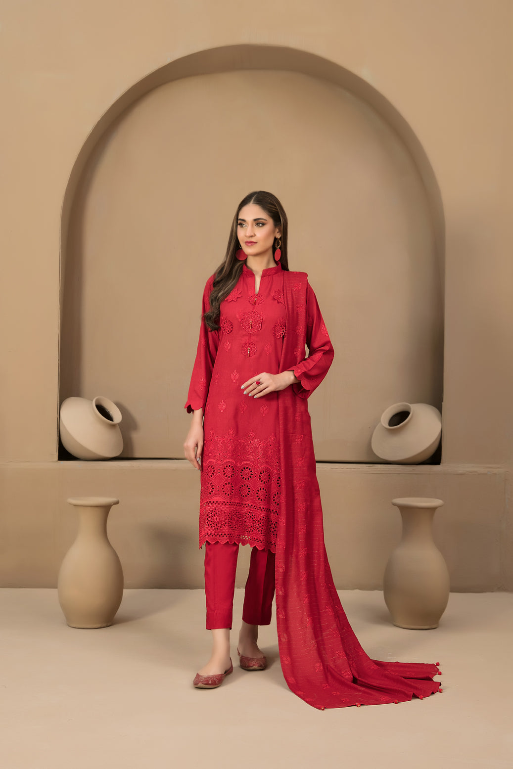 Tawakkal Fabrics 3 Piece Stitched Fancy Schiffli Embroidered Staple Suit - D-9804