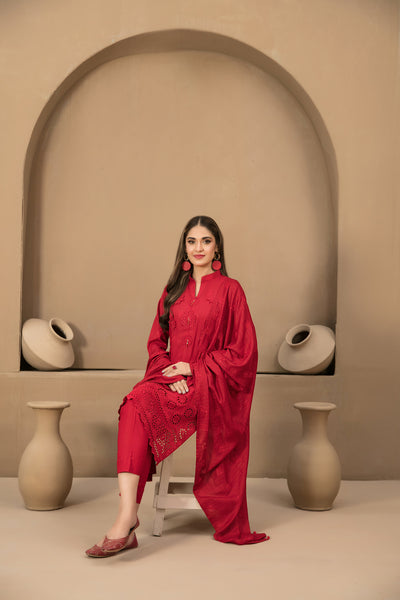 Tawakkal Fabrics 3 Piece Stitched Fancy Schiffli Embroidered Staple Suit - D-9804