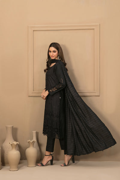 Tawakkal Fabrics 3 Piece Stitched Fancy Schiffli Embroidered Staple Suit - D-9806