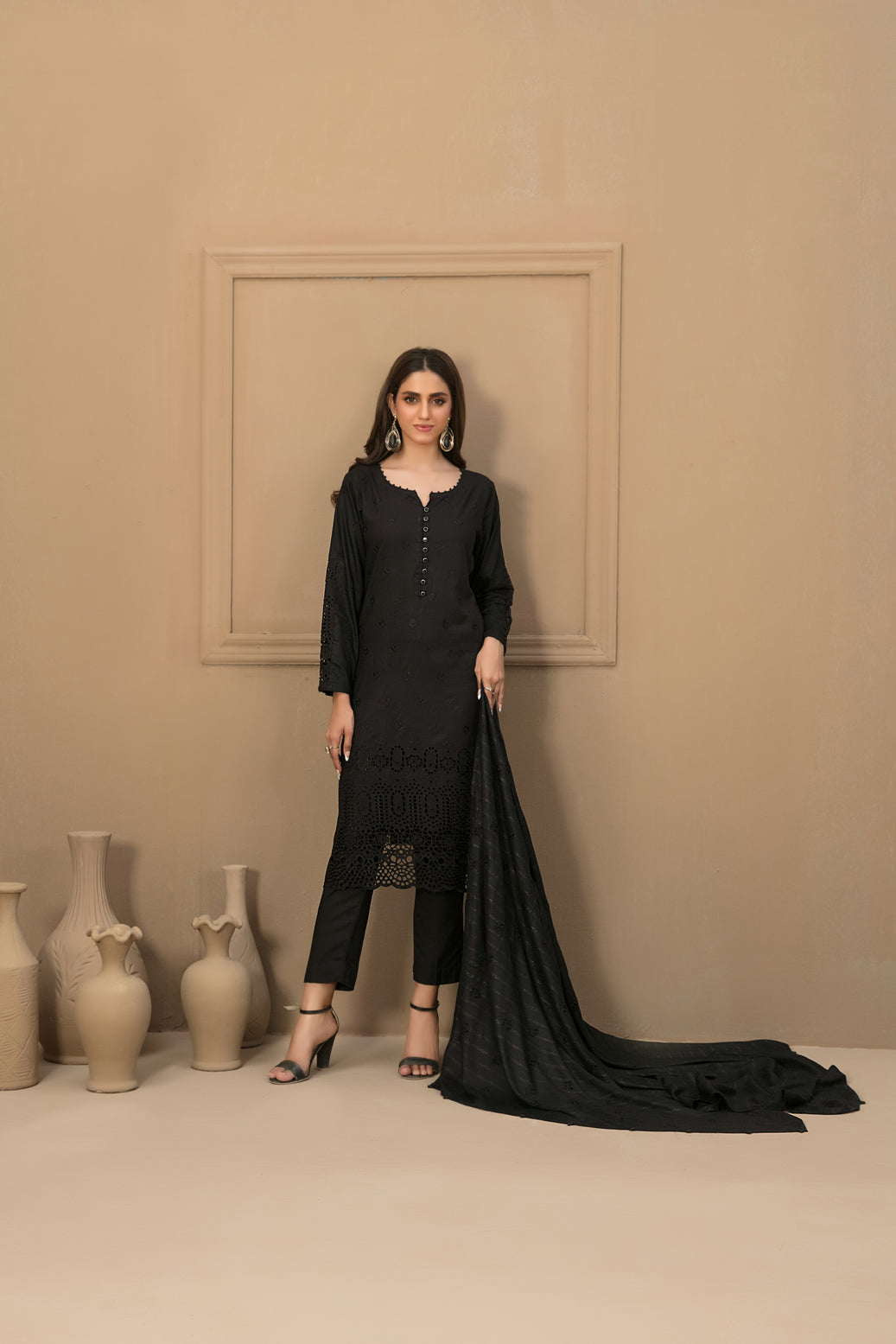 Tawakkal Fabrics 3 Piece Stitched Fancy Schiffli Embroidered Staple Suit - D-9806