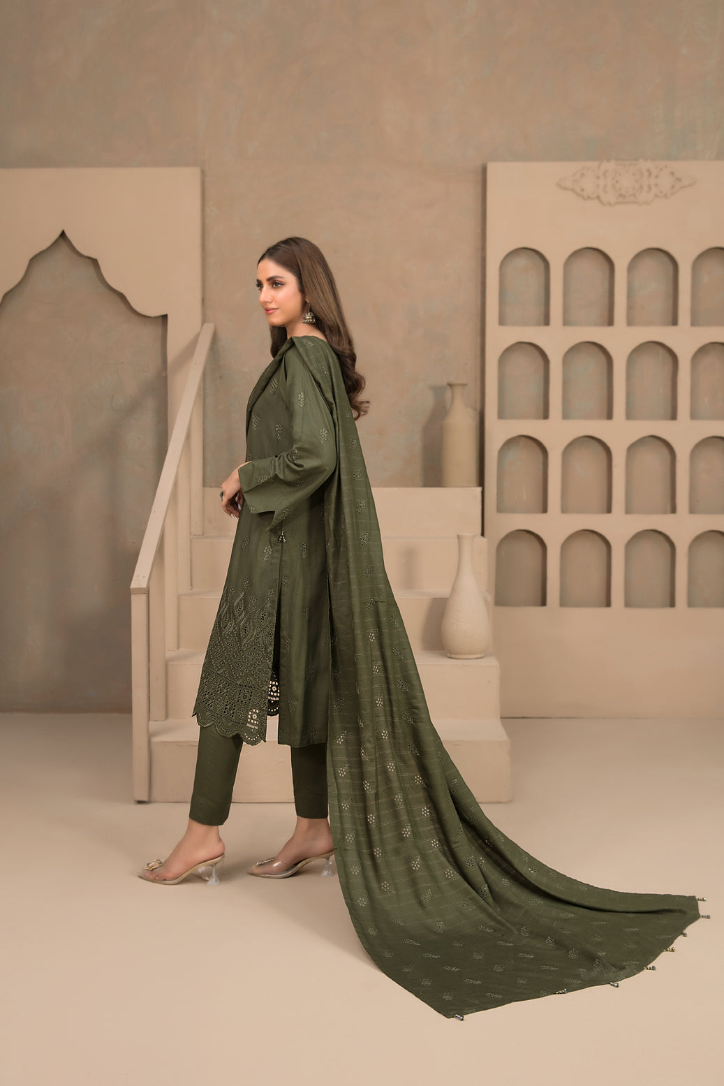 Tawakkal Fabrics 3 Piece Stitched Fancy Schiffli Embroidered Staple Suit - D-9807