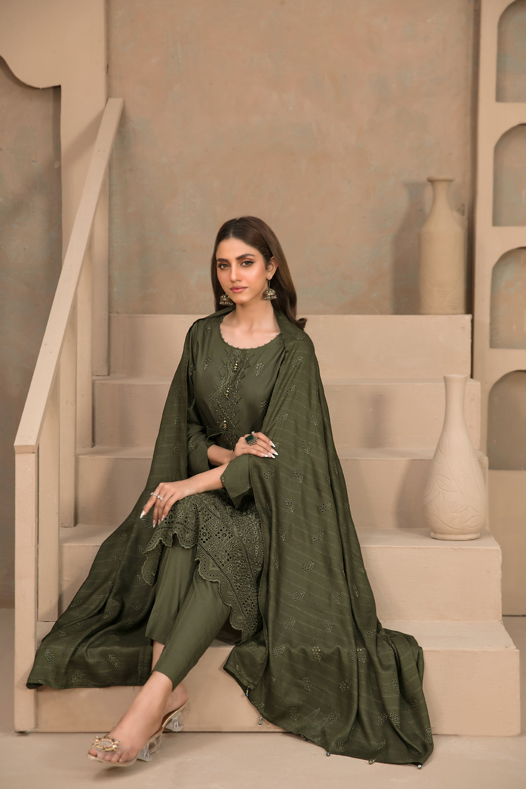 Tawakkal Fabrics 3 Piece Stitched Fancy Schiffli Embroidered Staple Suit - D-9807