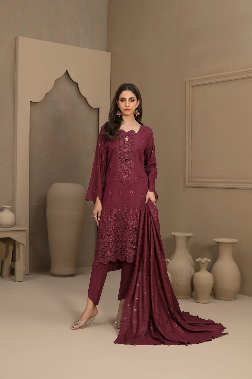 Tawakkal Fabrics 3 Piece Stitched Fancy Schiffli Embroidered Staple Suit - D-9809