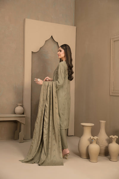 Tawakkal Fabrics 3 Piece Stitched Fancy Schiffli Embroidered Staple Suit - D-9810