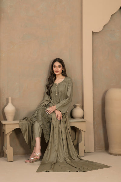 Tawakkal Fabrics 3 Piece Stitched Fancy Schiffli Embroidered Staple Suit - D-9810