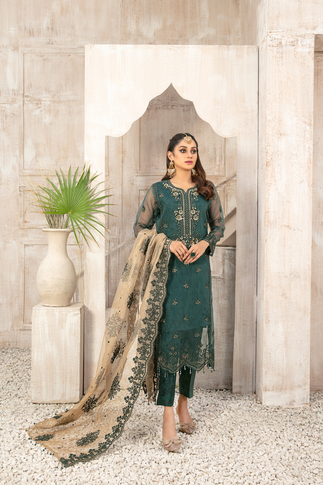 Tawakkal Fabrics 3 Piece Stitched Fancy Heavy Embroidered Organza Suit - D-9928