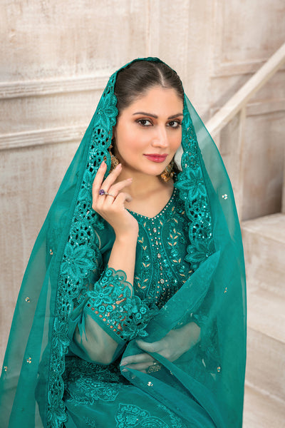 Tawakkal Fabrics 3 Piece Stitched Fancy Heavy Embroidered Organza Suit - D-9929
