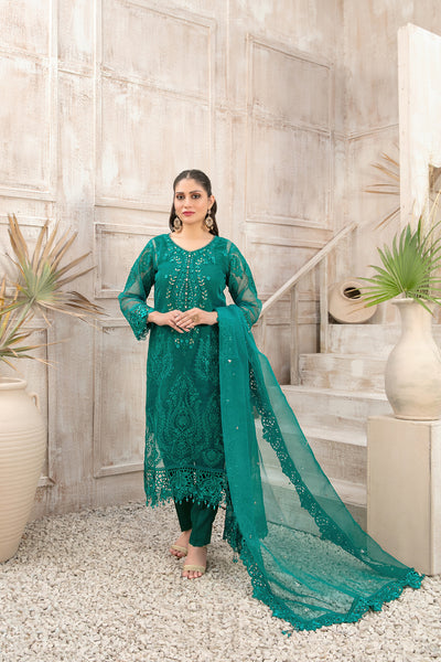 Tawakkal Fabrics 3 Piece Stitched Fancy Heavy Embroidered Organza Suit - D-9929