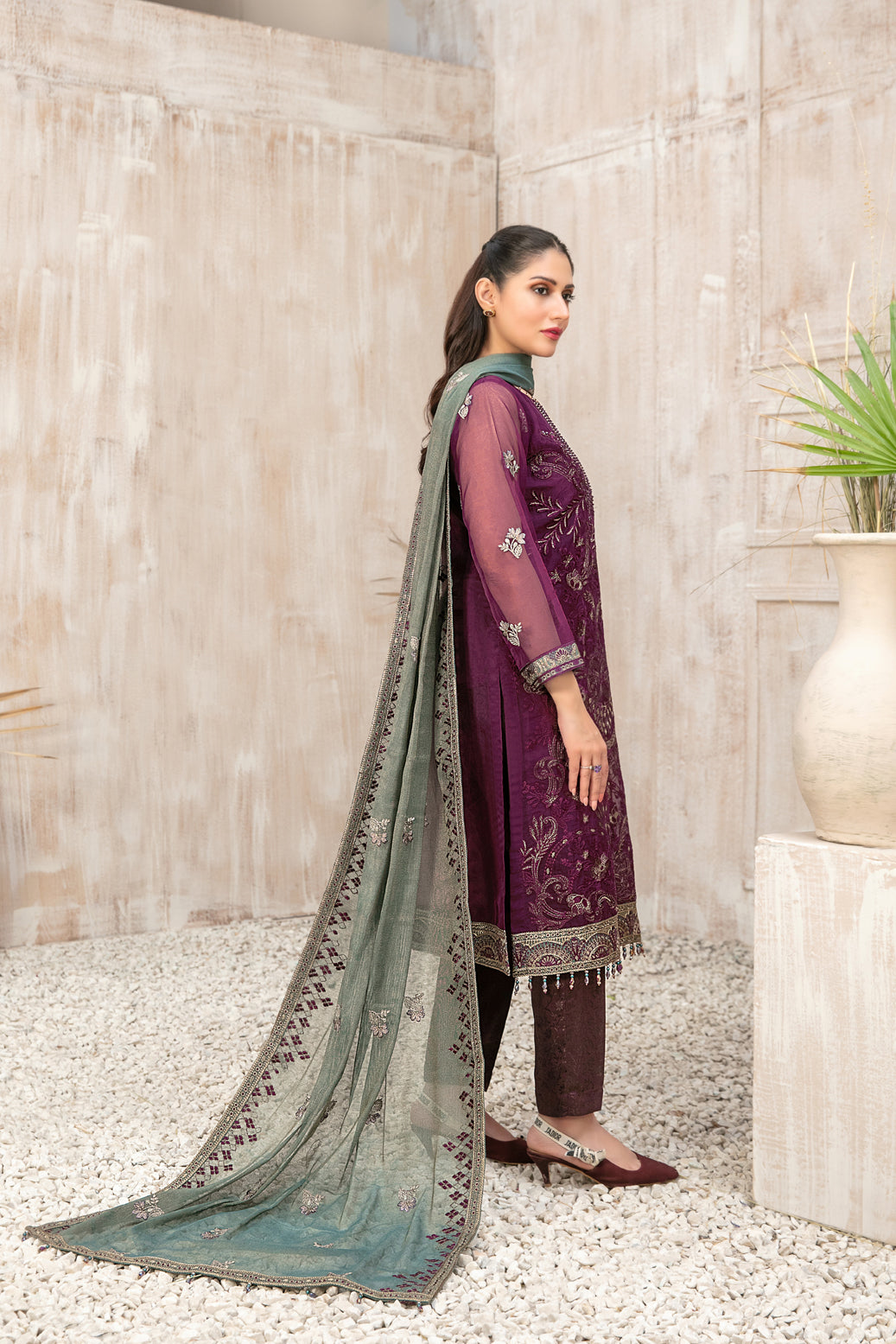 Tawakkal Fabrics 3 Piece Stitched Fancy Heavy Embroidered Organza Suit - D-9932